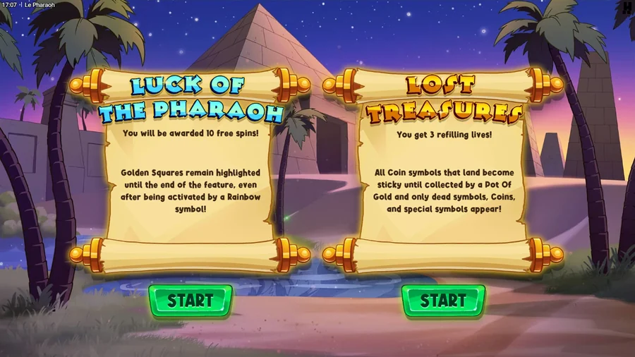 Le Pharaoh bonus choice screen